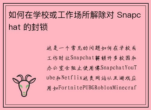 如何在学校或工作场所解除对 Snapchat 的封锁 